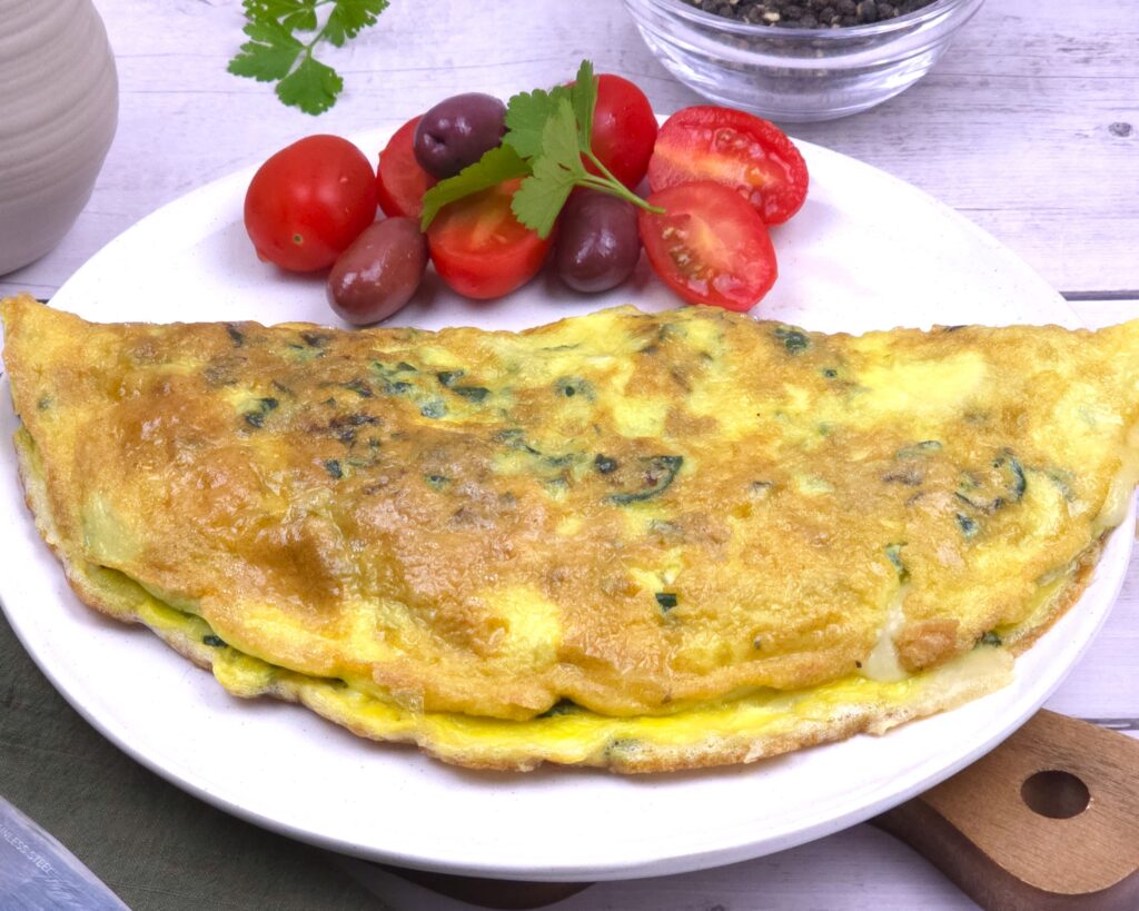 kale mushroom omelette in a plate
