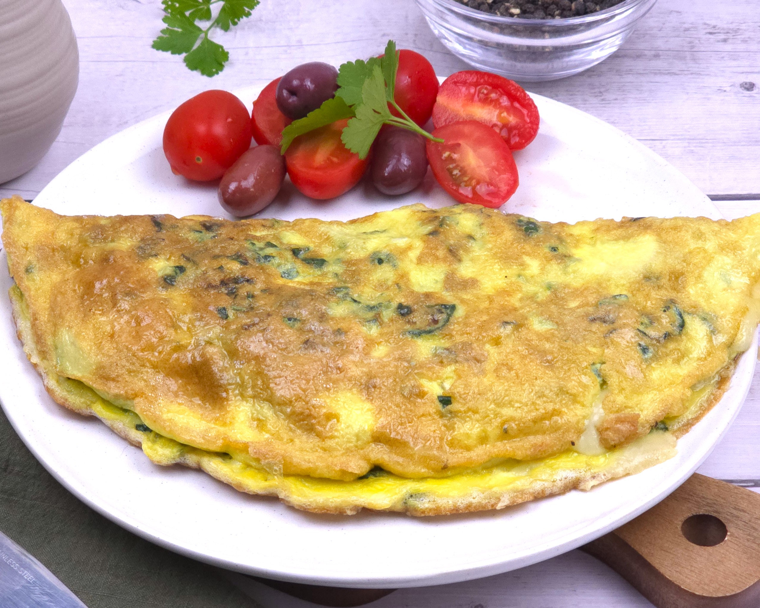 kale mushroom omelette in a plate