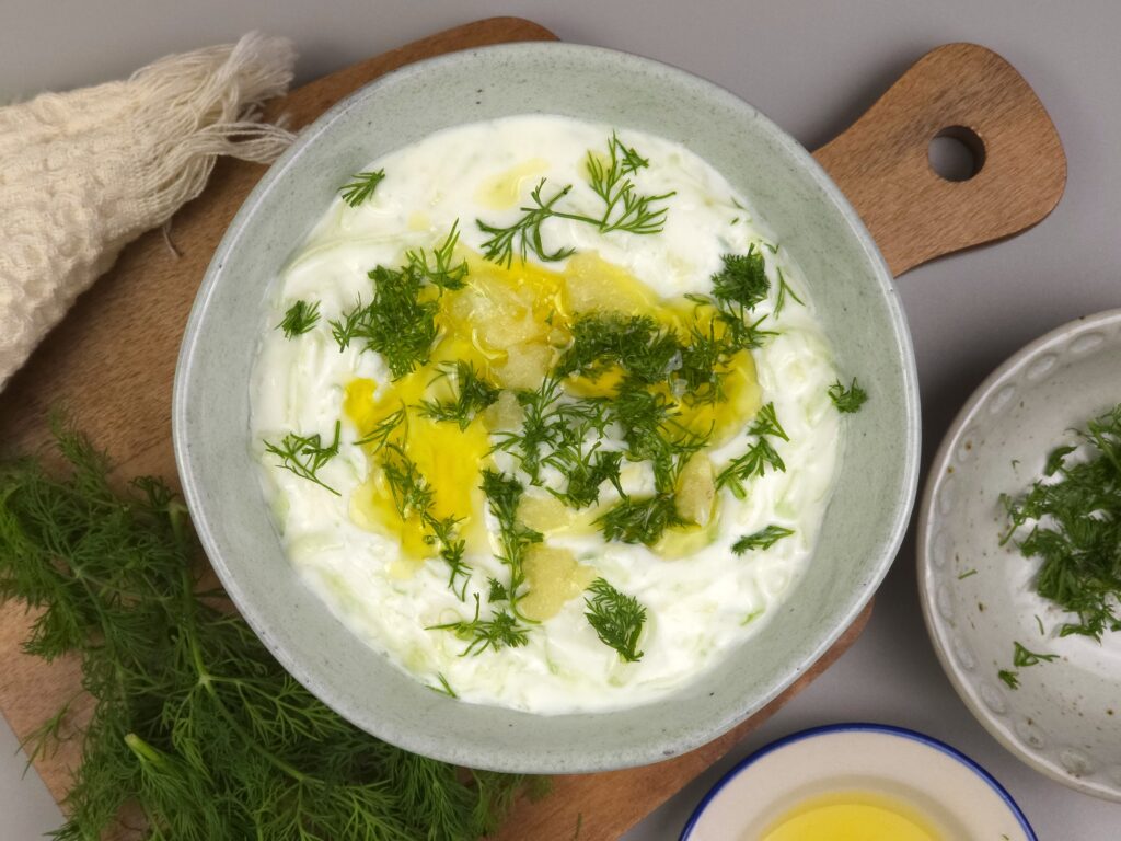 creamy Greek tzatziki sauce in a bowl