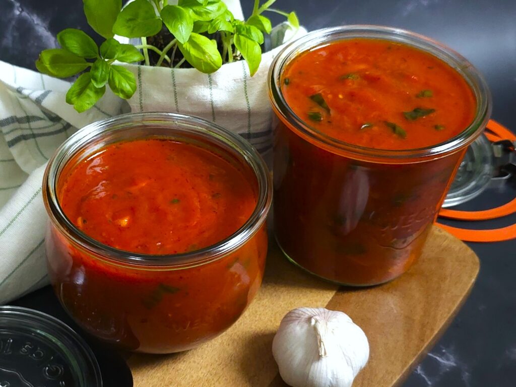 two jars with a homemade tomato sauce