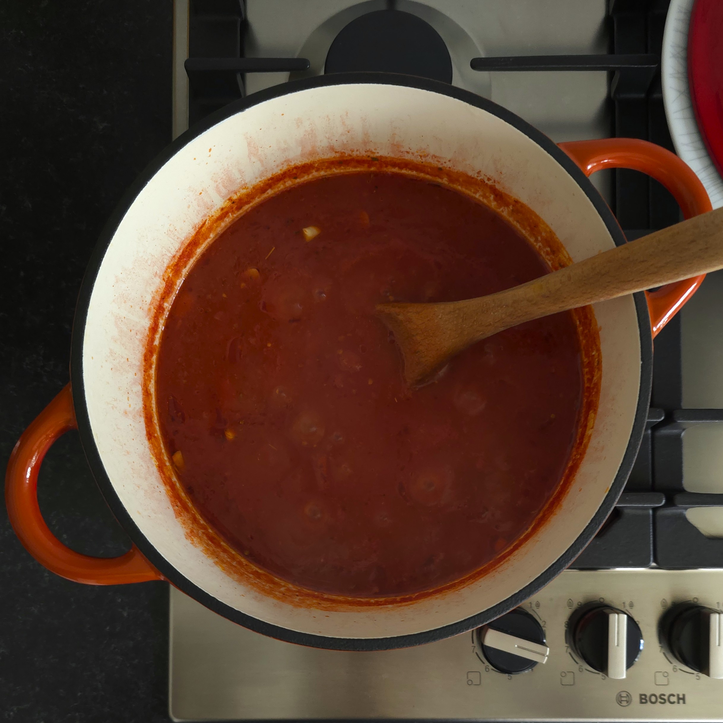 tomato sauce in a pot on the hob