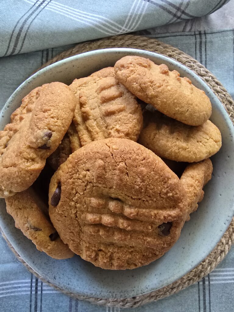 a bowl with a gluten-free almond cookies