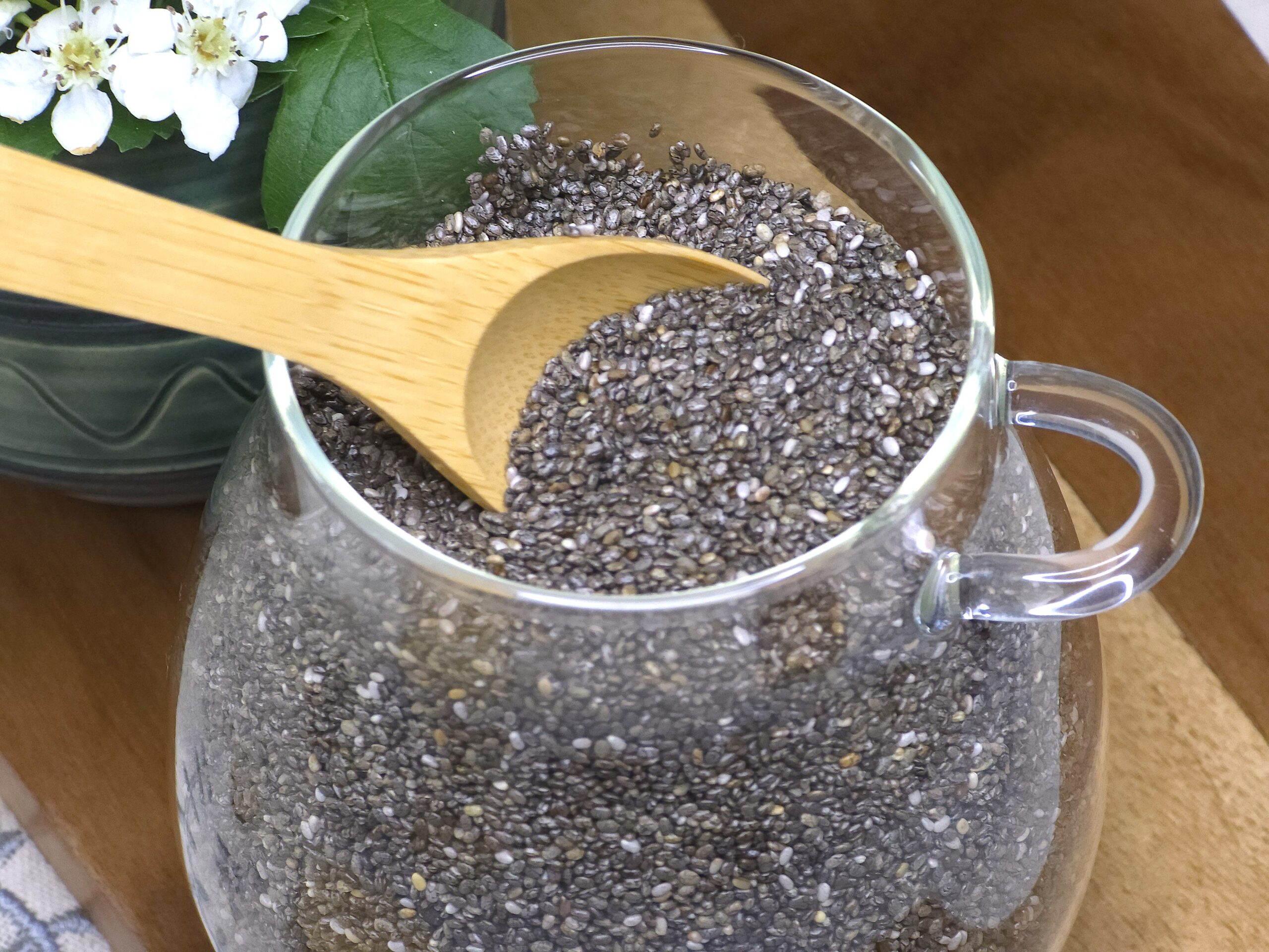 A jar with chia seeds, rich in omega-3