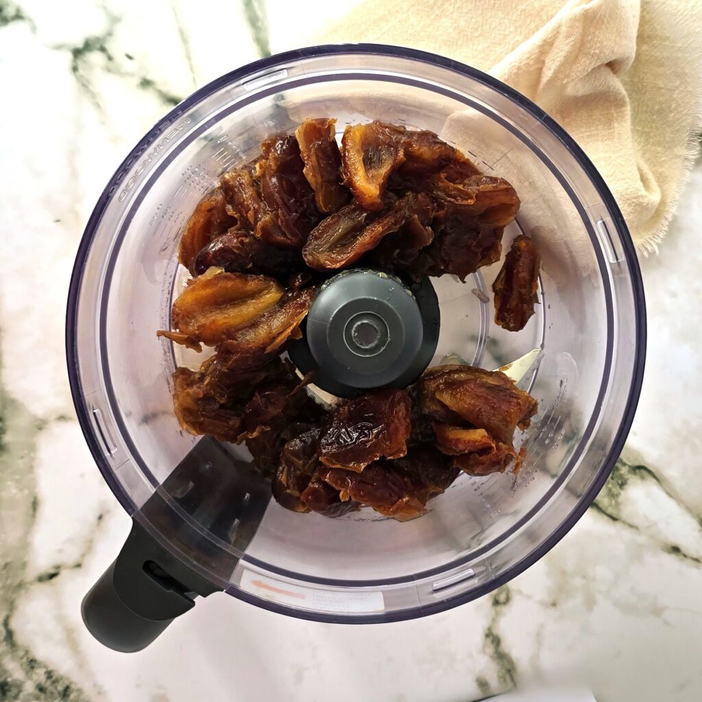 dates in a food processor ready for blending