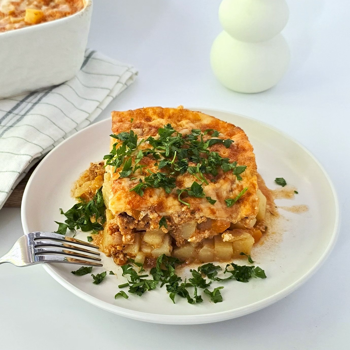 a plate with a Bulgarian moussaka