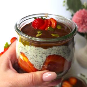 Healthy yoghurt chia parfait in a jar