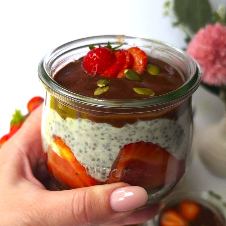 Healthy yoghurt chia parfait in a jar
