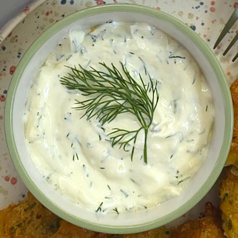 aromatic yogurt garlic dip recipe in a small bowl