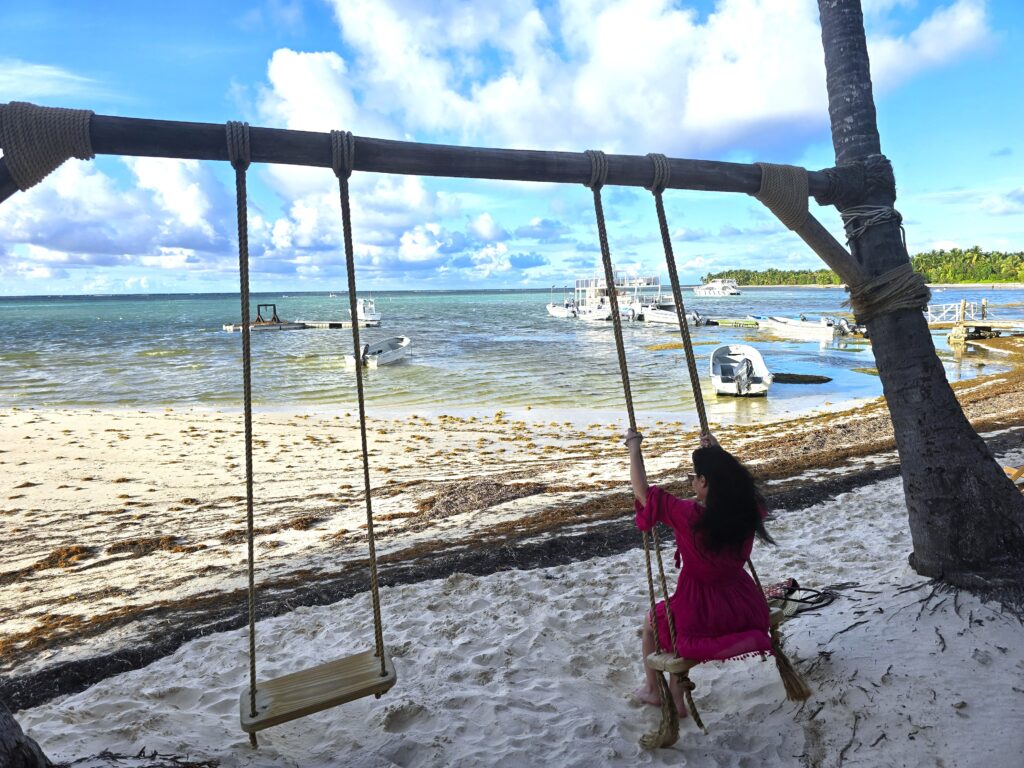 Dani on the swing at Punta Cana, Dominican Republic