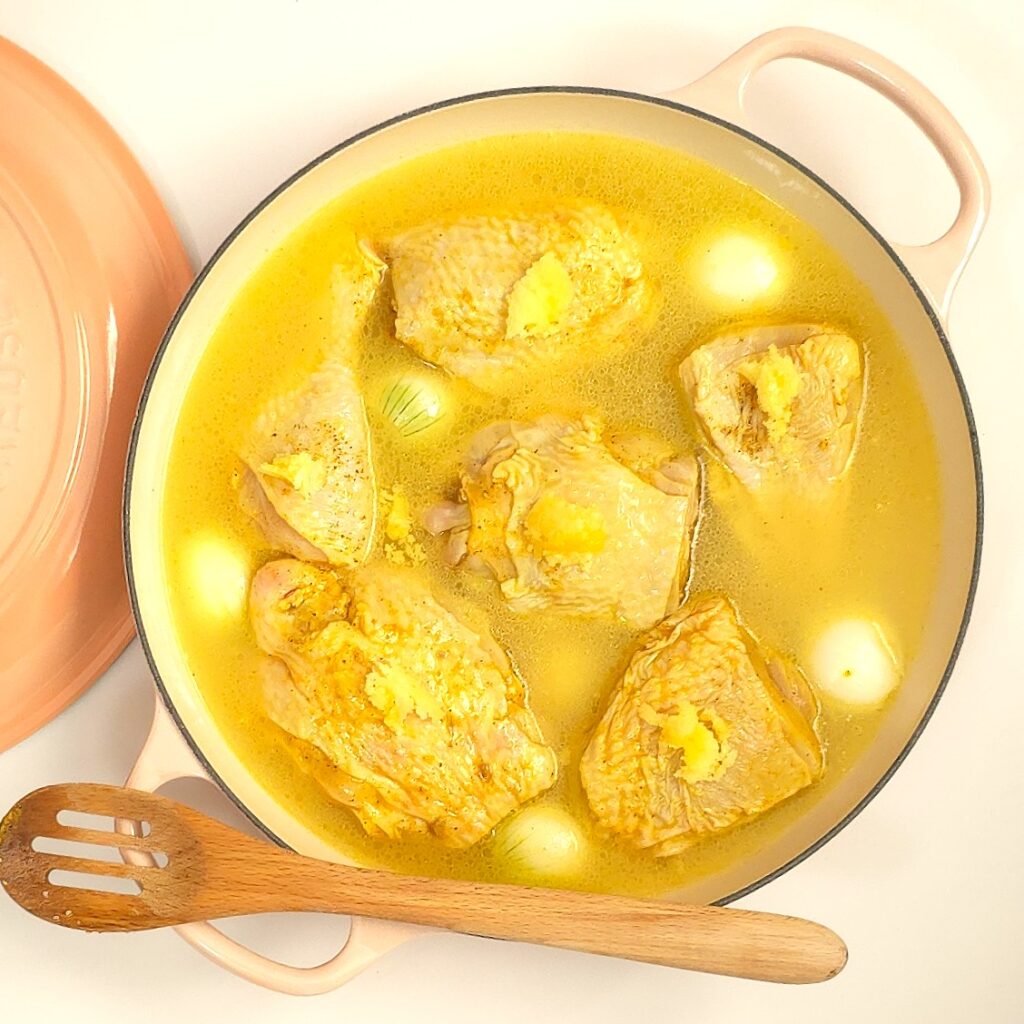 assembled chicken and rice in a shallow casserole