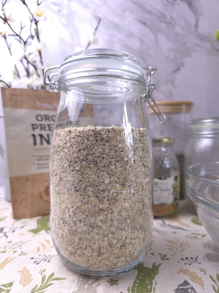 A jar with high-fiber breakfast mix