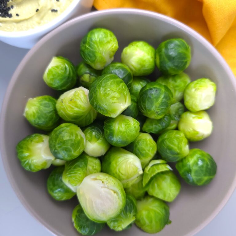 a bowl with steamed brussels sprouts recipe