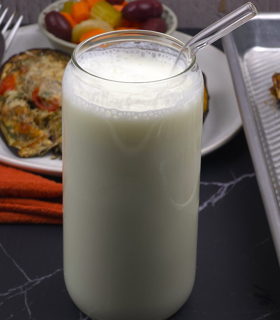 a glass with fresh ayran probiotic drink