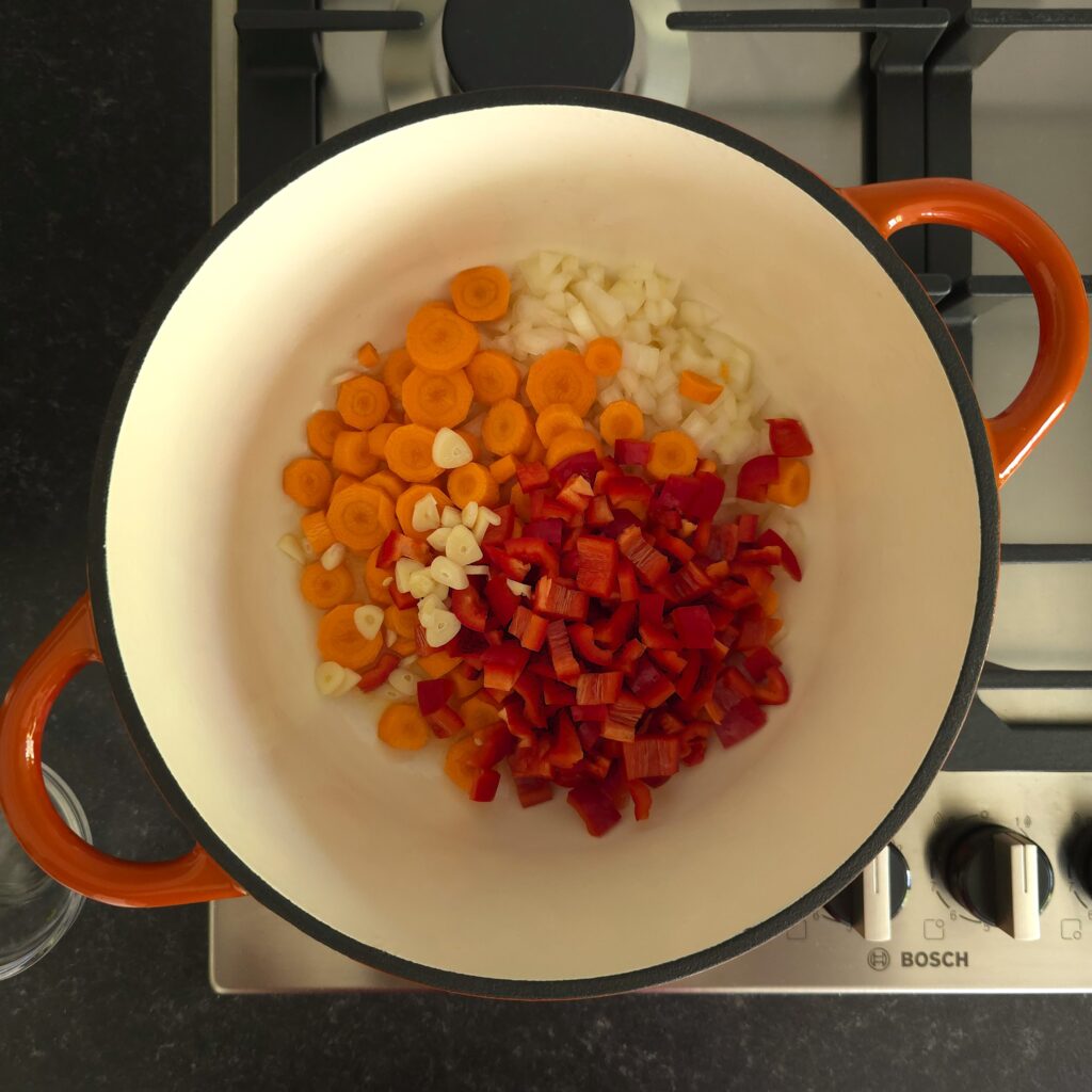 pea stew step one in the pot