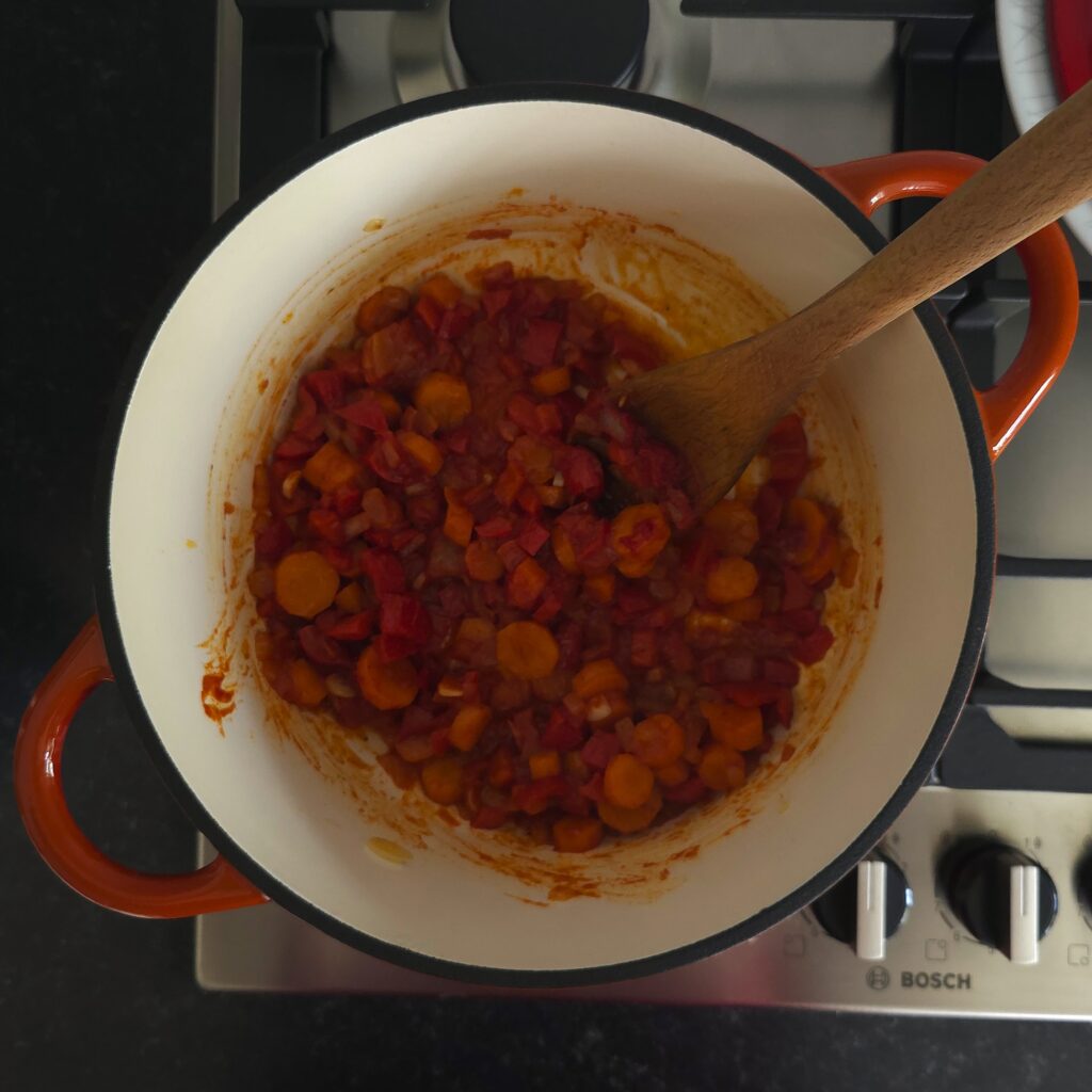 pea stew step two in the pot