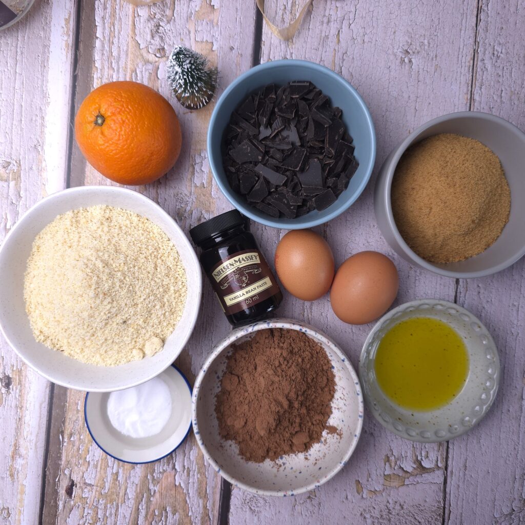 Ingredients for chocolate orange cookies