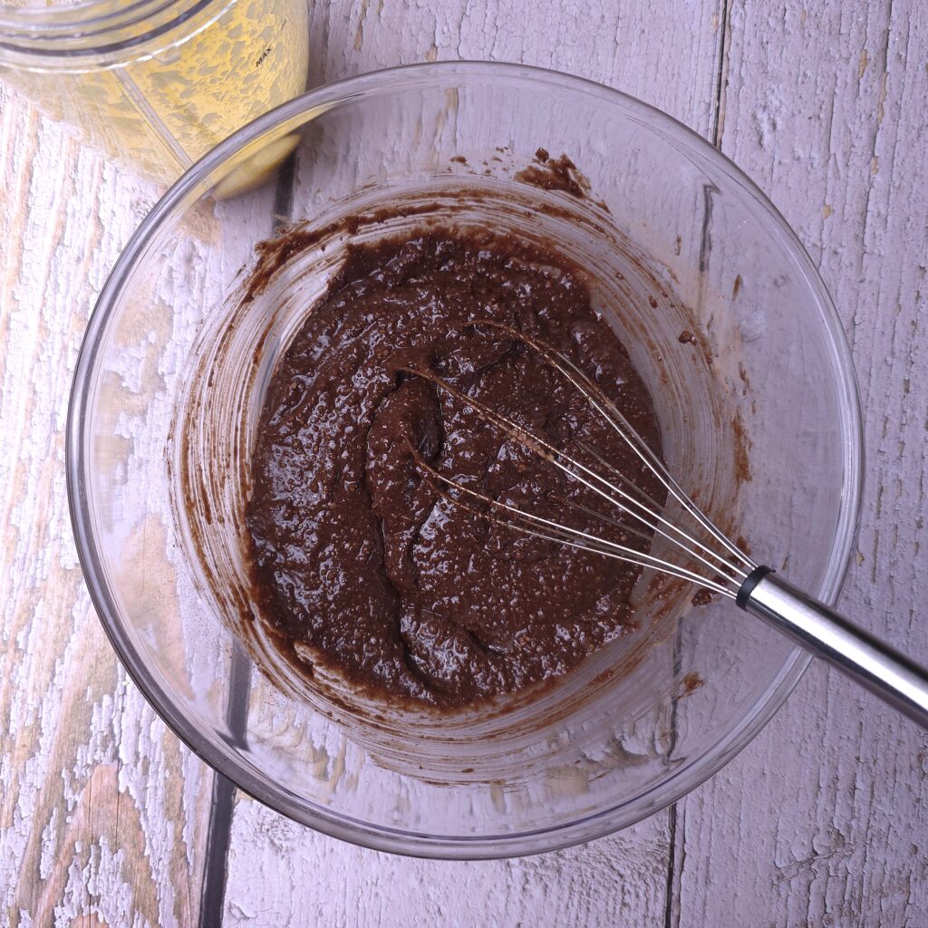 Chocolate batter in a glass bowl