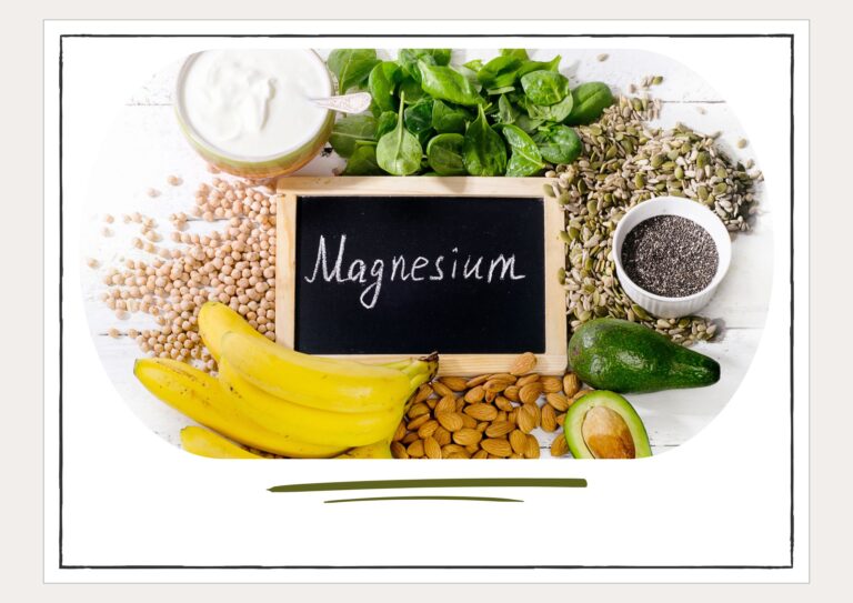Magnesium-rich foods including spinach, almonds, pumpkin seeds, avocado, bananas