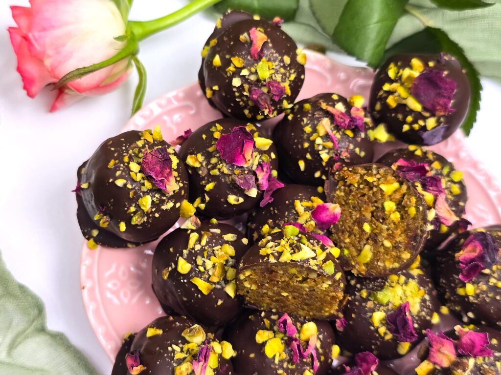 pistachio walnut energy balls in a plate