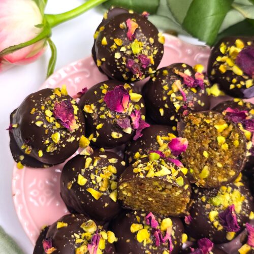 pistachio walnut energy balls in a plate