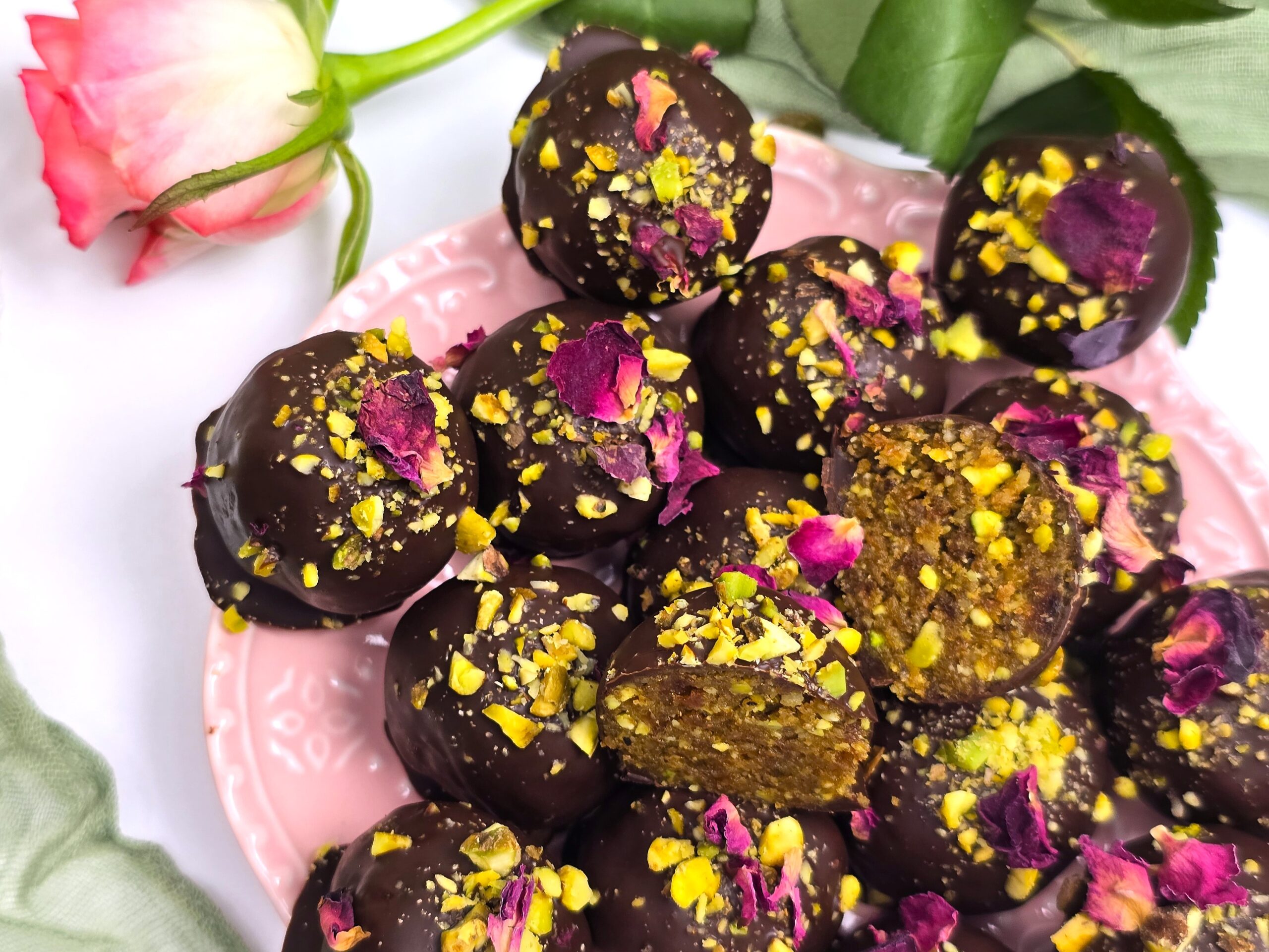 pistachio walnut energy balls in a plate