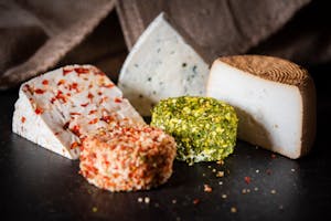 Dairy and gut health - Composition of different kinds of cheese arranged on black surface in light room