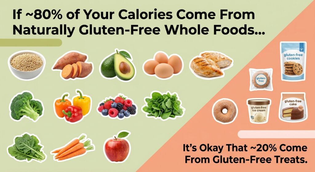 the rule of 80% whole foods to 20% occasional processed gluten-free foods